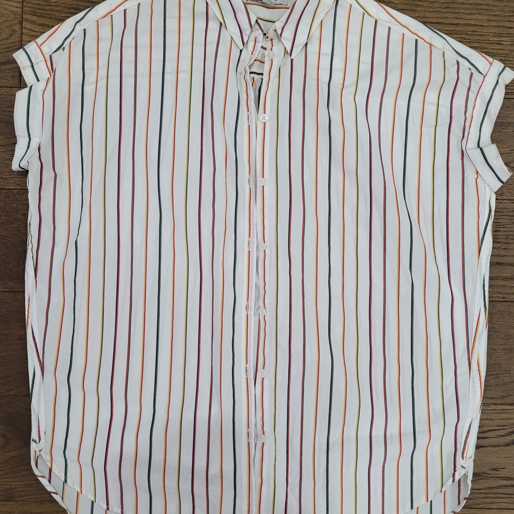 Madewell White Short-Sleeve Button-Front Striped Blouse